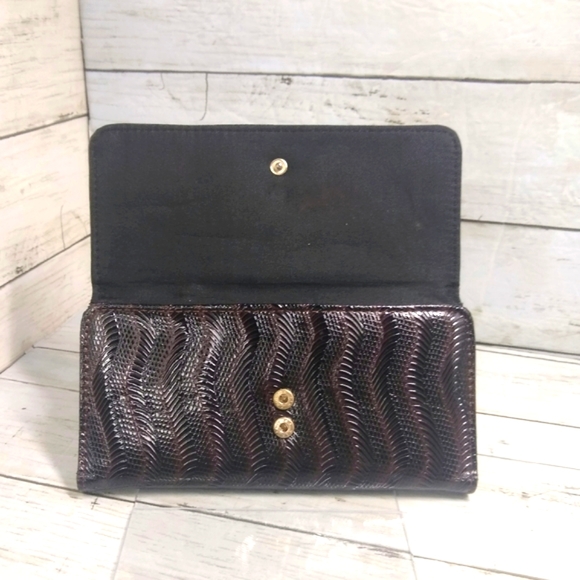 Vgn Lthr Snap Trifold Brown 7.5"L Checkbook Cover Slots Zip Coin Pocket Wallet - Picture 2 of 9